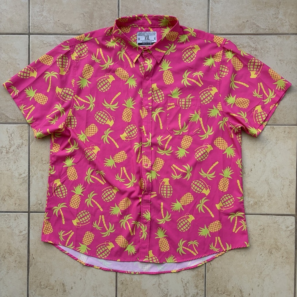 Savage Tacticians Shirt Mens XXL 2XL Pink Floral Grenade Snap Button Performance